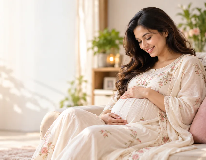 Pregnant woman resting comfortably
