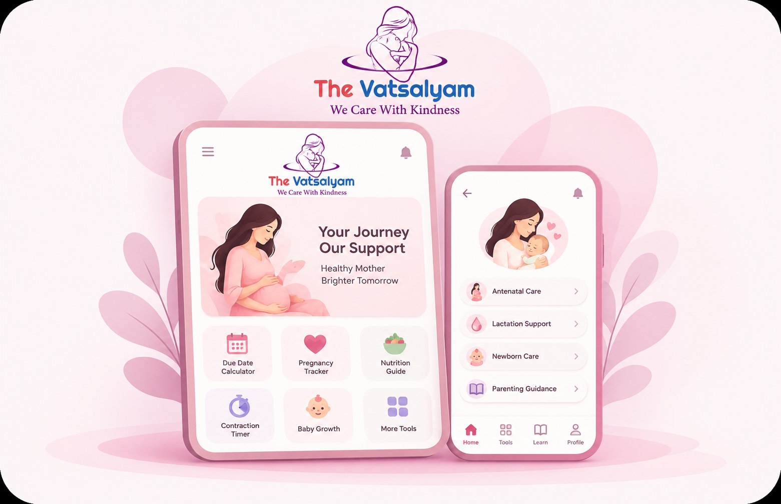 Illustrated preview of The Vatsalyam app for pregnancy education and tracking