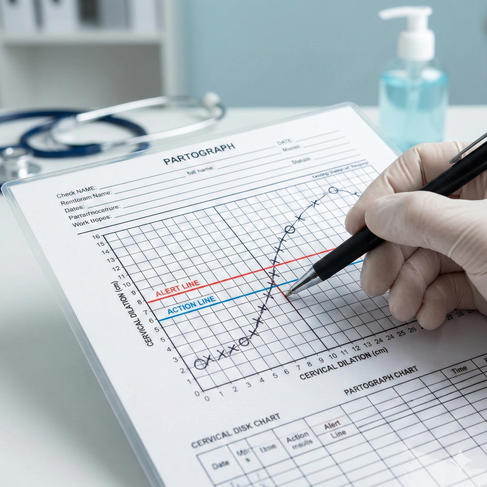Alert line and action line on partograph