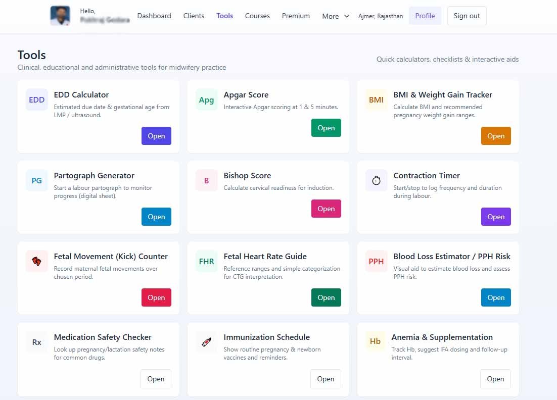 मिडवाइफरी ईएमआर डैशबोर्ड