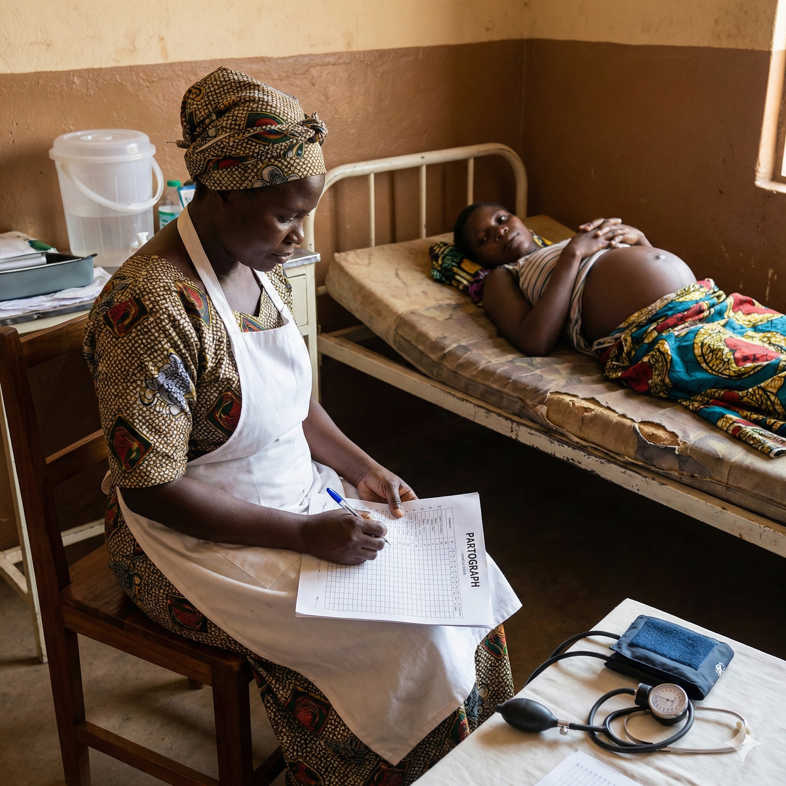 Rural midwife using partograph